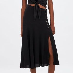 Zara high waist, midi skirt w/ buttons & slit, NWT